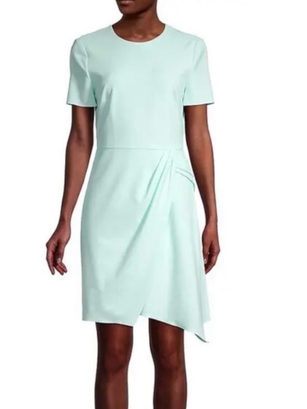 Shoshanna Women's Mint Blue Cruz Short-Sleeve Textured Crepe Mini Dress Size 2